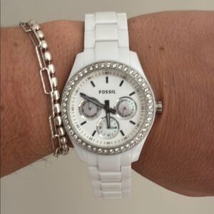 Fossil White Watch with Silver Accents.